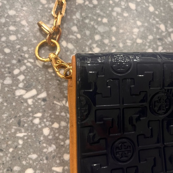 Tory Burch Navy and Tan Embossed Clutch - Picture 3 of 9